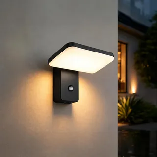 EBION LED Außenlampe mit Bewegungsmelder,3000K-6500K Wandleuchte mit 350° | IP65 Aussenlampe Wand,Wandlampe Innen/Außen aus Aluminium,Modern Außenwandleuchte für Eingang,Terrasse,Garten,Schwarz