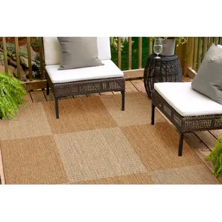 Andiamo Teppich »ARIZONA1« rechteckig 5 mm Höhe Flachgewebe, kariertes Muster, In- und Outdoor geeignet, Wohnzimmer, braun