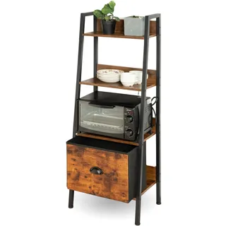 FurnitureR Leiterregal, 4-Tier schmales Regal, Bücherregal für Home Office, Wohnzimmer, Schlafzimmer, Küche, Bücherregal aus Holz mit Schubladen, Industrie, Rustikal Braun und Tinte Schwarz