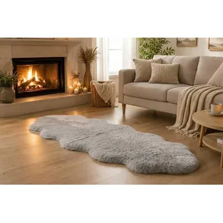 KAMACA XL Kuschelfell 60x180 cm Grau – Flauschiges Kunstfell in Lammfell-Optik, Fellteppich, Bettvorleger, Dekofell, Kunstfellteppich, Extra Weich & Pflegeleicht für Wohnzimmer, Schlafzimmer & Sofa