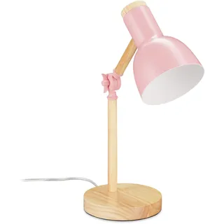 Relaxdays Schreibtischlampe, verstellbare Retro Tischlampe, Holz & Metall, E14 Fassung, Leselampe, 45,5 x 14,5 cm, rosa