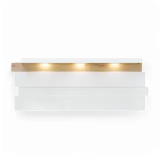 MEMPHIS Wandboard Weiß Artisan Eiche Optik mit LED-Beleuchtung | 202 x 93 x 26 cm (B/H/T), modernes Wandregal mit indirektem Licht, stabil für Bücher und Bilderrahmen