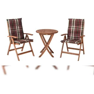 Merxx Borkum Set 5tlg., 2 Klappsessel, 2 Auflagen, Klapptisch 65 cm, Eukalyptus