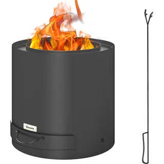 Outsunny Feuerschale Ø45 x 42cm aus Stahl Feuerstelle mit Schürhaken Aschenwanne Feuerschalen für Garten, Balkon Terrasse, Schwarz