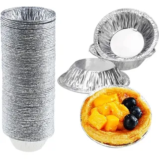 Ylinwtech 100 Stück Egg Tart Form,Einweg Aluminiumfolie Tassen,Egg Tart Mold,Tartlettförmchen Mini,Rund Egg Tart Dosen,EGG Tart Tin Mold Aluminium-Backformen,für Torten,Individuelle Kuchen,Flans