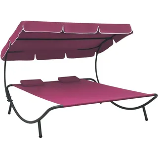 vidaXL Garten-Sonnenliege mit Sonnendach 200 x 173 x 135 cm rosa inkl. Kissen