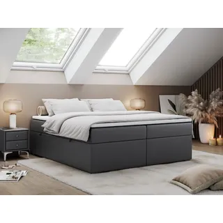 MKS Meble Boxspringbett ohne Kopfteil mit Bettkasten, niedriges Kopfteil, Polsterbett ohne Kopfteil - BESS - 200x200 - Dunkelgrau - H3 - Dunkelgrau