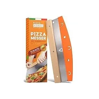 Pizzaschneider - Profi Pizzamesser (Pizza Cutter) effektiver als Pizzaroller - Premium Pizza Wiegemesser aus Edelstahl 32cm mit Holzgriff - Schnelles und gleichmäßiges Schneiden