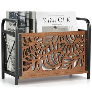 Optyuwah Zeitungsständer Holz Zeitschriftenhalter modern Zeitungshalter,Elegantes Skelett-Muster Magazinständer Aufbewahrungskorb Magazinsammler Aufbewahrung Organizer für Kataloge 33x26x17cm