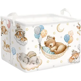 HUUMONSS Schlafende Tiere Kinder Wäschekorb Faltbar für Jungen Mädchen Groß Kleidung Spielzeug Aufbewahrungskorb für Kinderzimmer Bad, Bär, 36L
