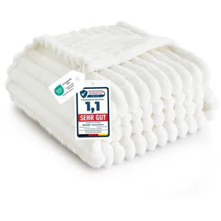 BEDSURE Kuscheldecke für Zimmer Deko - Wolldecke & Fleecedecke, Sofadecke, Weiche Warme Grobe Korddecke Gemütlicher Überwurf für Couch, Geschenke für Frauen, Tagesdecke, Wollweiß, 130 x 170 cm