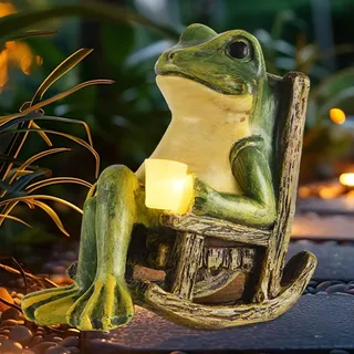 Solar Frosch Figur Deko, Garten Tierfigur Ornament Mit Lampe, Statue Draußen Dekoration, Feengarten Zubehör Für Terrasse Haus Rasen Dekor Geschenk