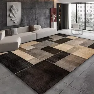 UUDIHO Wohnzimmer-/Schlafzimmerteppich, pflegeleicht und strapazierfähig, modernes schwarz-braunes geometrisches Muster, rutschfest, große Größe (250 x 250 cm)