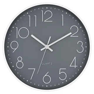 Foxtop Wanduhr Funk Funkgesteuerte Wanduhr 30 cm Geräuschlos & Lautlos Großes Zifferblatt Analog ohne Ticken Für Küche, Wohnzimmer, Badezimmer DCF-Funksignal Modernes Design Weiß-Grau