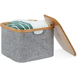 Relaxdays Aufbewahrungskorb Stoff mit Deckel 35 x 35 x 25 cm grau