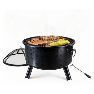 Feuerschale mit Grillrost - Rautenmuster, Schwarz