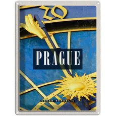 Blechschild 30x40 cm - Prague Prag astronomische Uhr