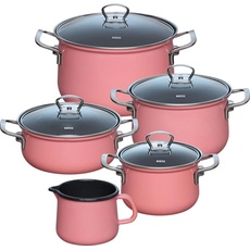 Riess Kochgeschirr Set 5-tlg. Design NOUVELLE Light Pink, Pfanne + Kochtopf, Rosa