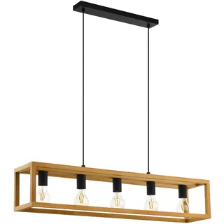EGLO Hängelampe Blackcrown, 5-flammige Vintage Pendelleuchte über Esstisch, Deckenlampe hängend im Nature Design, Esszimmerlampe aus hellem Holz, E27 Fassung