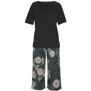 s.Oliver Damen Capri-Pyjama schwarz-dunkelgrün-gemustert Gr.36/38