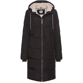 camel active Damen Langer Puffermantel mit gefütterter Kapuze Schwarz, womenswear-48
