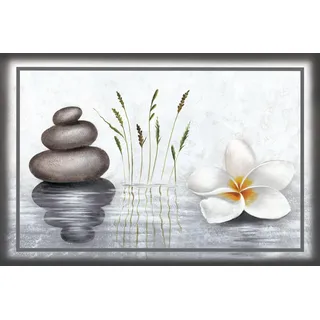 Leinwandbild BÖNNINGHOFF "Blumen und Steine", weiß (farbe bild(er): weiß), B:90cm H:60cm T:2cm, MDF, Papier, Bilder, Leinwandbild