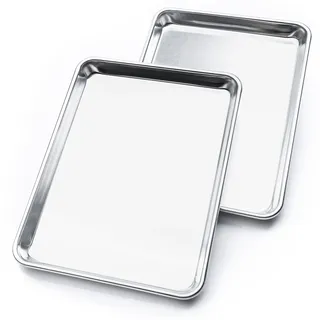 KITCHENATICS Viertelblech-Backformen, handelsübliches Aluminium-Backblech-Set, ofenfest, leicht zu reinigende Kochbleche mit Rand, 1/4 Backform für Ofen, Backen und Kochen – 24,4 x 33 cm, 2-teilig