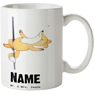 Mr. & Mrs. Panda Tasse mit Namen Fuchs Poledance - Personalisierte Geschenke, Tanzen, Trinkbecher personalisiert, personalisierbar, personalisierbare, Tanz, Pole Dance, Geschenk, Name