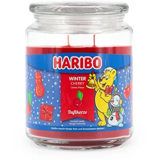 Haribo Duftkerze im Glas mit Deckel | Winter Cherry | Duftkerze Winter | Kerzen lange Brenndauer (100h) | Geschenke für Weihnachten | Duftkerze Groß (510g)