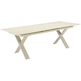 Zebra Gartentisch , Sandfarben, Mokka , Metall, Keramik , rechteckig , X-Form , 100x74x240-300 cm , ausziehbar , Gartenmöbel, Gartentische, Gartentische ausziehbar