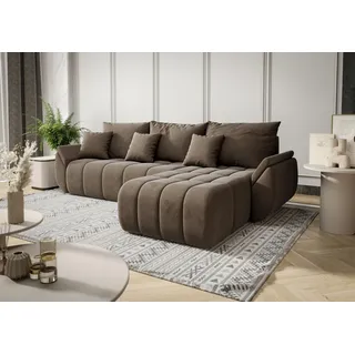 Ecksofa Schlafsofa LOUISE Stoff Monolith Braun Ottomane Rechts - Braun