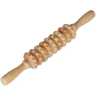 Relaxdays Massage Roller Holz, Massagestab mit 2 Griffen, manuelles Massagegerät für Rücken, Nacken, Arme & Beine, Natur