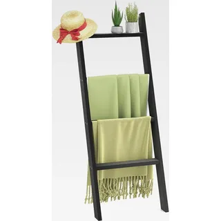 4-stufiger Handtuchleiter, 128cm Handtuchständer Wandmontage mit Deckenhalterung, Leiterregal belastbar bis 50 kg pro Stufe für Schlafzimmer & Badezimmer (Schwarz)