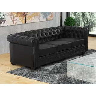 vente-unique Sofa 3-Sitzer - Kunstleder - Schwarz - CHESTERFIELD