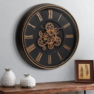 Grosse industrielle Steampunk-Uhr mit bewegenden Zahnrädern, 20 Zoll / 50 cm Retro-Wanduhr für Wohnzimmerdekoration, vintage Bronze-Gold Retro-Wanduhr für Landhaus-Appartement