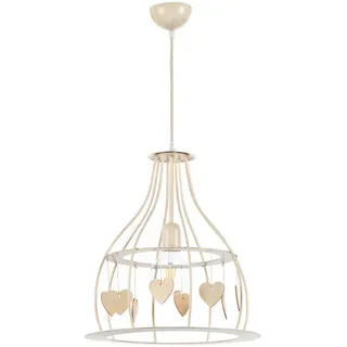 Hängeleuchte , Weiß, Akaziefarben , Holz, Metall , 110 cm , Lampen & Leuchten, Leuchtenserien