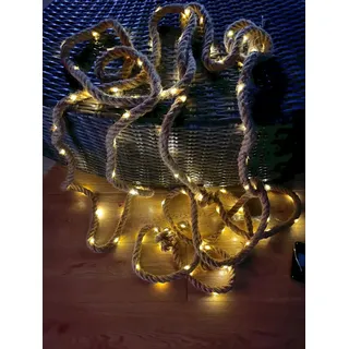 technik@all LED Hanf Dekoseil mit Solar Drahtlichterkette und 100 LEDs - Braun, Beige