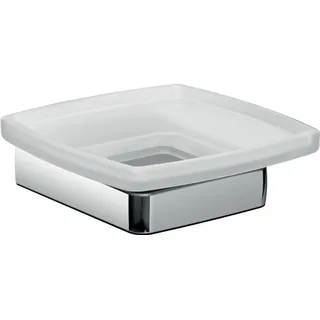 EMCO Trend Seifenschale (Kristallglas satiniert, mit Halterung Chrom, für Handseifen + Kernseifen, Breite 120 mm) 023000100,