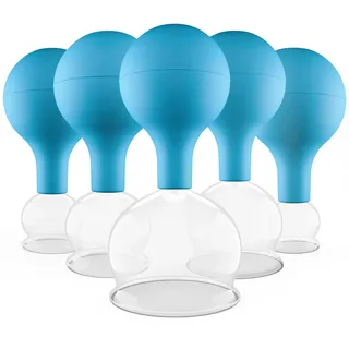 PULOX Schröpfgläser Set aus Echtglas mit Saugball - 5x Medizinisches Schröpfglas mit hoher Saugleistung in Blau