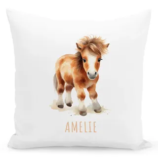 DEL MÀ Unique & Personal Pferde Kissen personalisiert mit Namen Kinderkissen Kuschelkissen Kinder Geschenk Kinderzimmer Deko Junge Mädchen Zierkissen Dekokissen 40x40 cm inkl. Füllung und Bezug