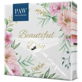 PAW - Servietten 3-lagig (33 x 33 cm) I 20 Stück I Perfekt für Geburtstage, Partys, Hochzeiten, Kommunion und Feiern I Papierservietten Bunt - Blätter, Blumen, Rahmen, Ornament I Special Flowers
