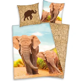 Bettwäsche Elefant mit Baby 135x200 cm (80x80 cm)