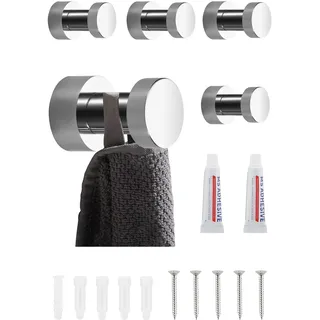 BGL Selbstklebende Haken, robuste Wandhaken, Handtuchhaken für Badezimmer, Küche, Tür, Schrank, Schrank, Messing, 5 Packungen (Chrom)