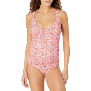 Amazon Essentials Damen Umstands-Badeanzug mit V-Ausschnitt, Blasser Pfirsich Mikrofloral, 44
