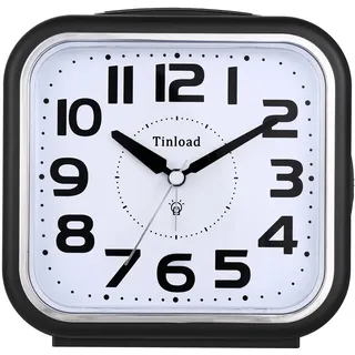 Tinload Analog Seniorenwecker mit Nachtlicht, 5.5 Zoll großes Zifferblatt, Tischuhr mit Schlummerfunktion, laut, ansteigendem 3-stufigem Glockenton, Batteriebetrieben