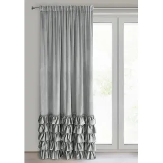 Eurofirany Carli Samtvorhang mit Rüsche, Velvet Vorhang mit Kräuselband -1 STK. Vorhang Blickdicht, Verdunkelung, Exklusiver Vorhang für Wohnzimmer, Schlafzimmer, 140x270 cm, Grau