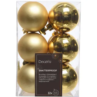 Kaemingk Set 12 Weihnachtskugeln Gold 60 mm glänzend und matt bruchsicher - Gold