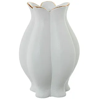 DRW Tischvase aus Keramik in weißer Form mit Goldrand, 18 x 18 x 30 cm