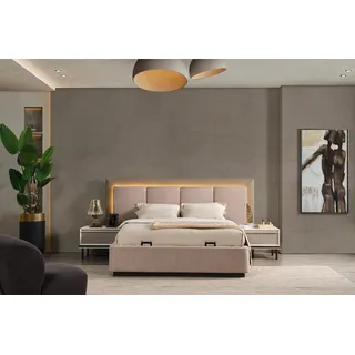 Schlafzimmer Set Bett 2xNachttische Schminktisch  Luxus neu 5tlgDesign - Beige