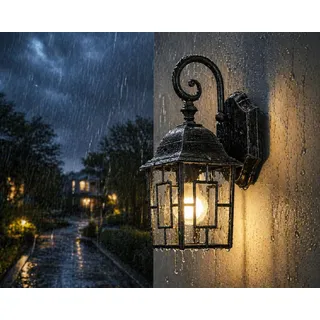 Licht-Erlebnisse Rustikale Außenleuchte Laterne in Silber Antik H: 37 cm Aluminium Glas E27 Garten Wandlampe Eingang Beleuchtung Außen Hofleuchte Wand